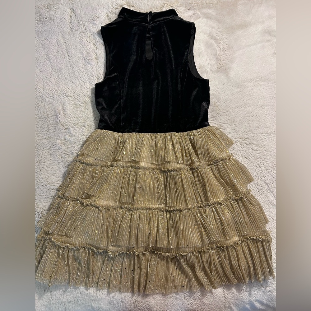 Zunie Black and Gold Tulle Tiered Formal Dress for Girls Size 14 - Picture 5 of 8